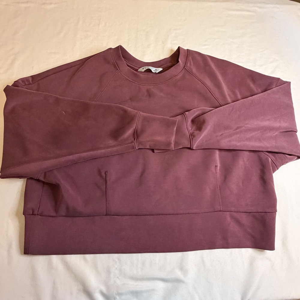 FLX Womens Relaxed Raglan Crewneck Sweatshirt Plum Mauve XS Pockets Cropped Fall